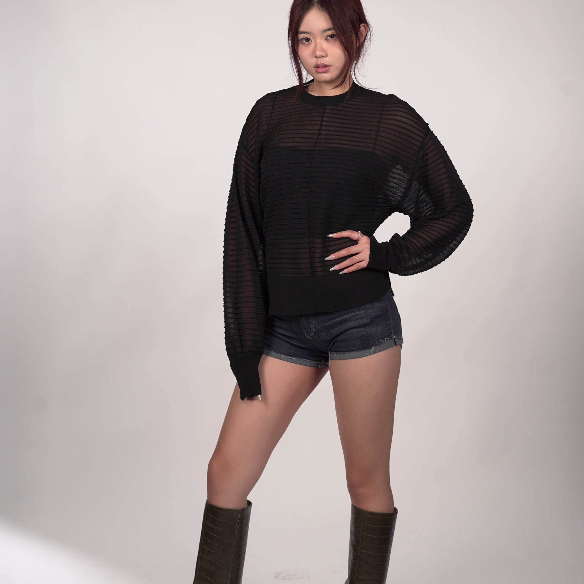 Sheer Ribbed Pullover Sweater（pre-sale）