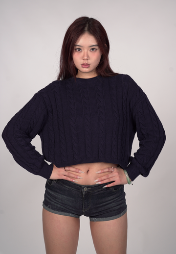 Cable-Knit Cropped Sweater