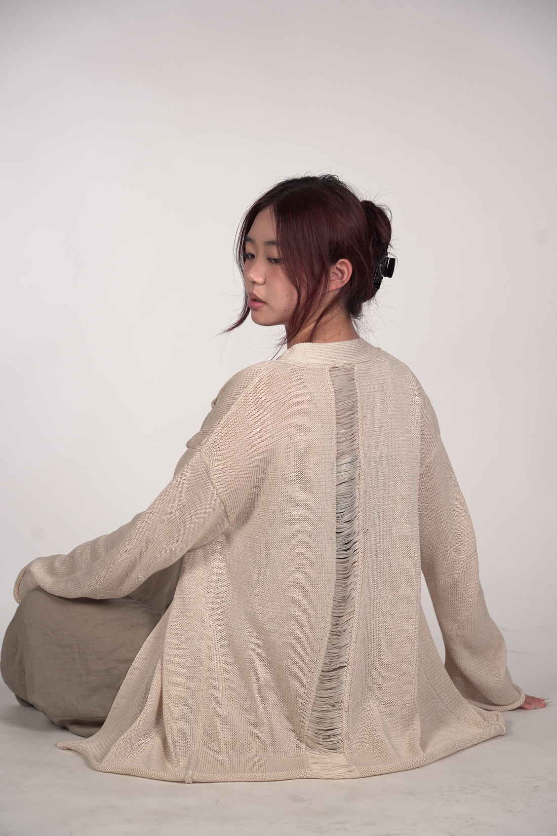 Distressed Open-Knit Cardigan