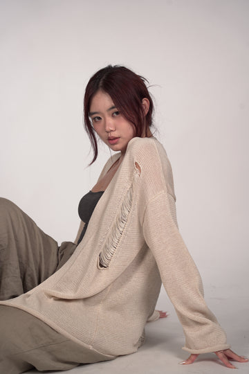 Distressed Open-Knit Cardigan