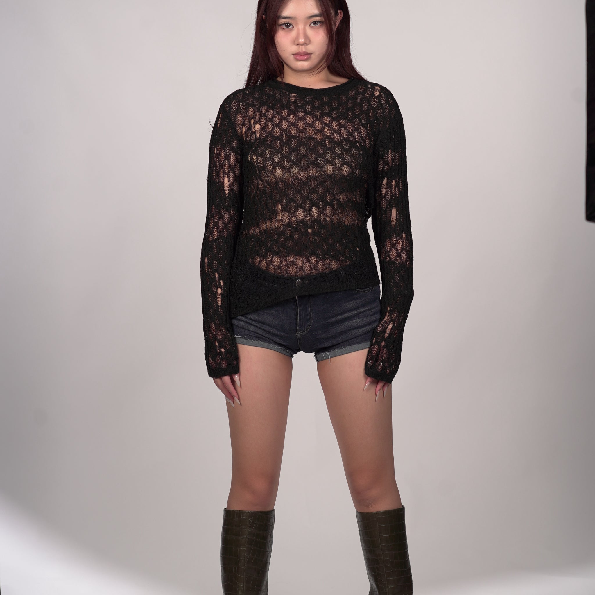 Sheer Honeycomb-Knit Sweater（pre-sale）